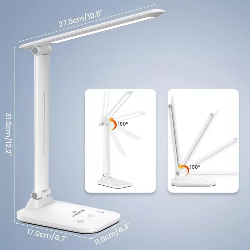 Lampada da tavolo Hawk HW-LAMP01 bianco LED luminosità regolabile, braccio orientabile