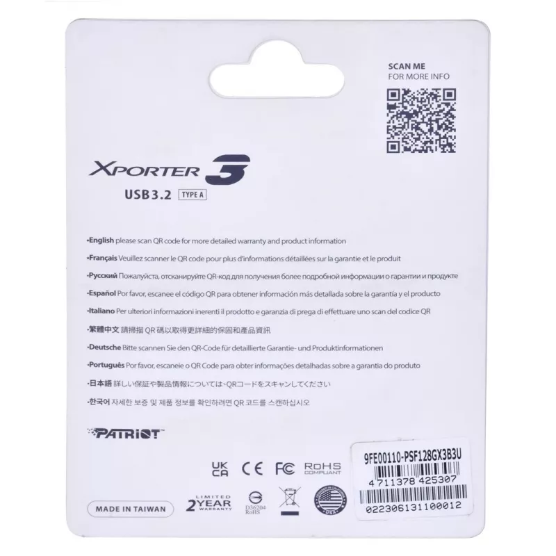 Chiavetta USB PATRIOT Xporter 128 GB USB Type-A 3.2 Gen 1 (80 MB/s) slider nero
