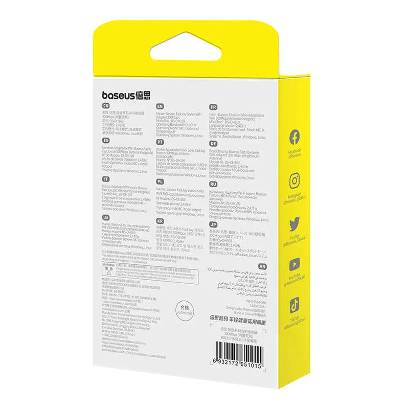 Adattatore WiFi Baseus FastJoy 300Mbps (nero)