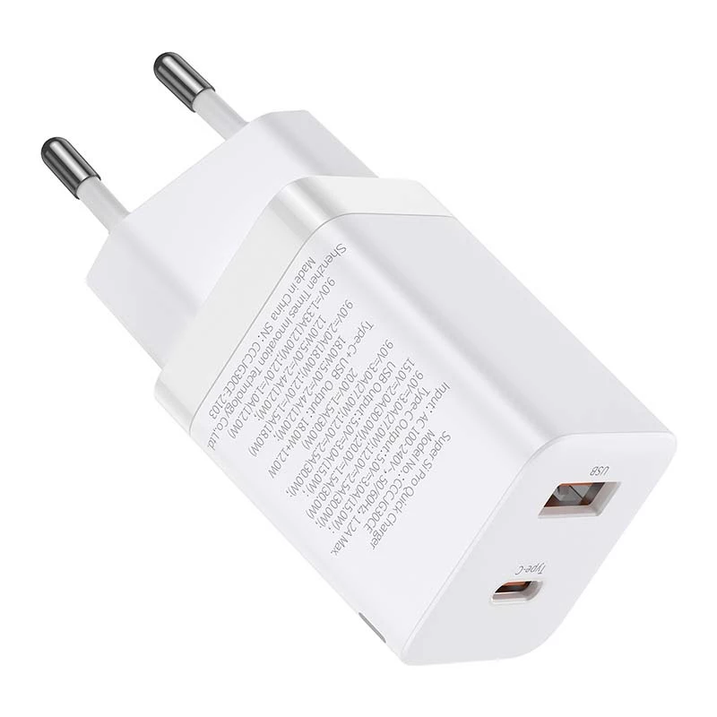 Baseus Super Si Pro caricabatterie rapido USB + USB-C 30W (bianco)