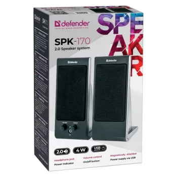 Diffusori da scrivania/da scaffale DEFENDER SPK-170 2.0, 4 W RMS, con filo USB 5 V, 3,5 mm, nero