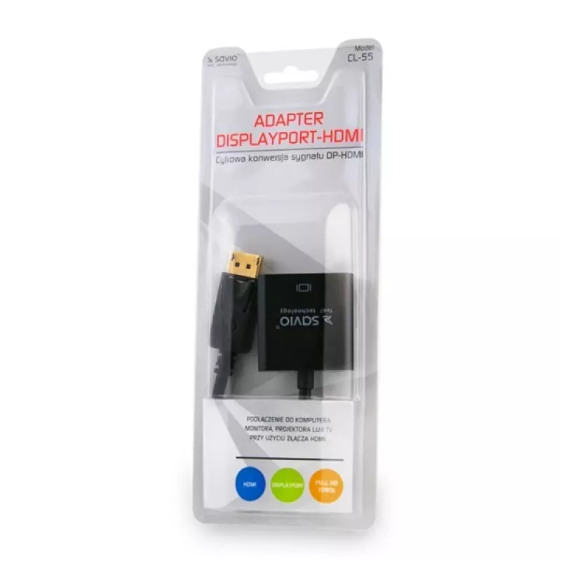 Savio CL-55 adattatore per cavo video 0,2 m DisplayPort HDMI Type A (standard) nero