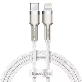 Cavo USB-C a Lightning Baseus Cafule 1 m, 20 W, custodia in zinco, bianco