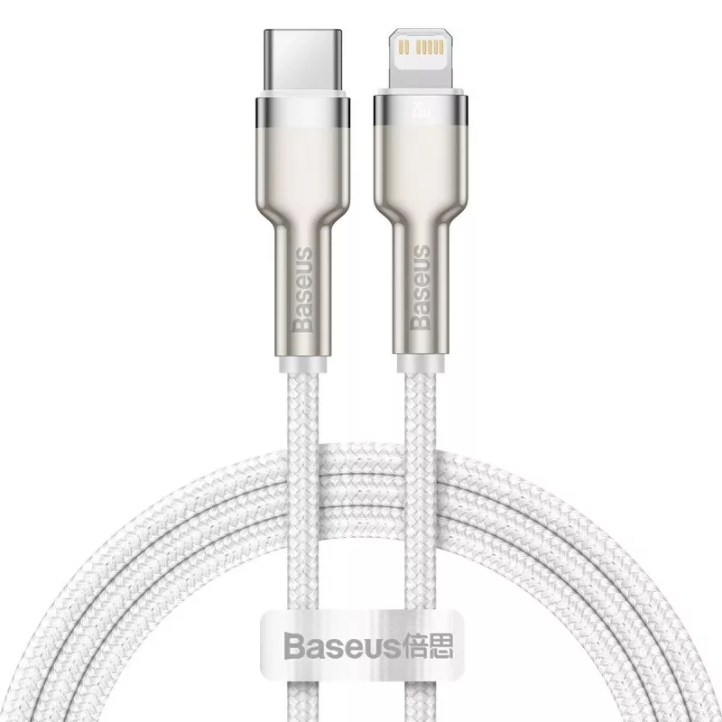 Cavo USB-C a Lightning Baseus Cafule 1 m, 20 W, custodia in zinco, bianco