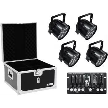 Set proiettori LED PAR EUROLITE 4x PAR-56 QCL con flightcase e controller