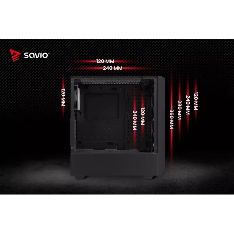 Savio Noctis Glass RGB Cube case per PC, ATX/Micro-ATX/Mini-ITX, frontale in vetro temperato, ventole RGB, nero