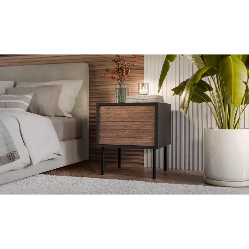 Comodino, 2 pz. CORTINA 45x40x51 nero/noce