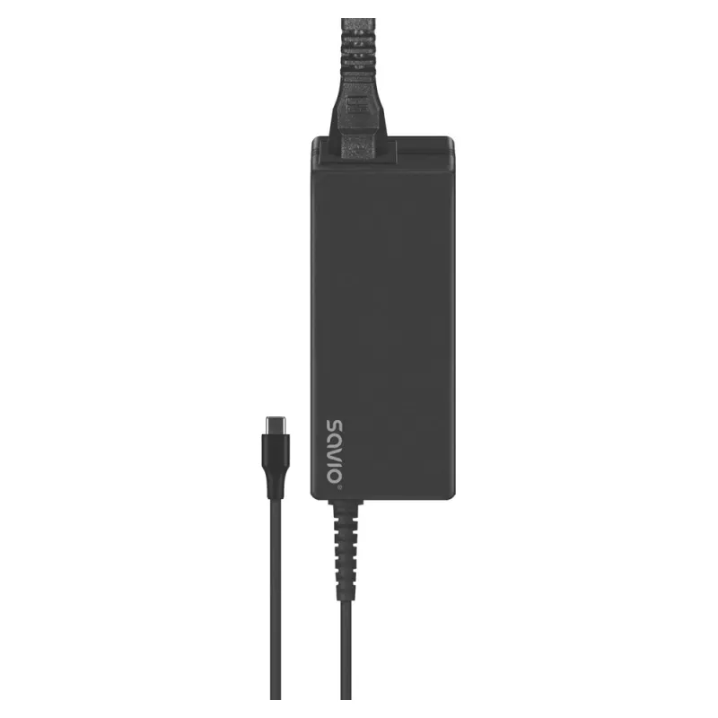Caricabatterie AC da interno SAVIO ZA-01, 65W USB‑C PD 3.0, ingresso 100–240V, singolo connettore, nero