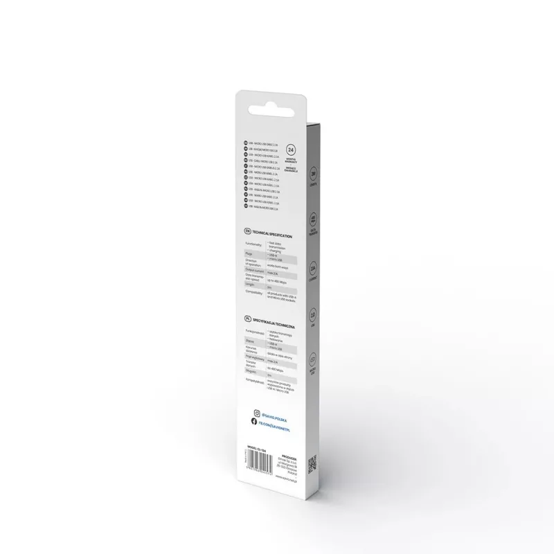 Cavo USB SAVIO CL-124 USB 2.0, USB A a Micro-USB B, 2 m, bianco