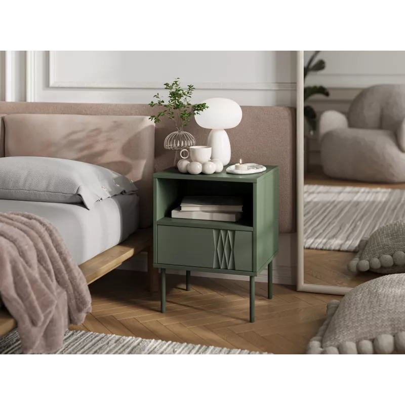 Comodino cama meble TRESSE 44×40×53 cm verde opaco, 1 cassetto, set da 2