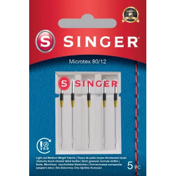 Ago Microtex SINGER 250053203 misura 80/12 – ago fine e affilato per cuciture precise su tessuti leggeri