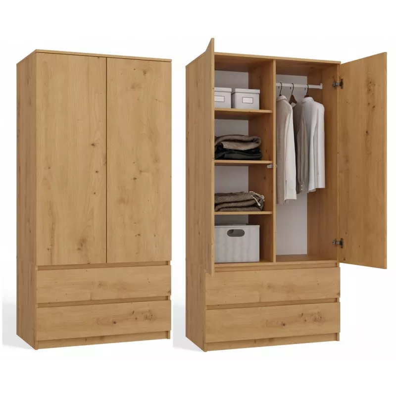 Topeshop SZAFA MALWA ART armadio camera da letto 5 ripiani 2 ante rovere