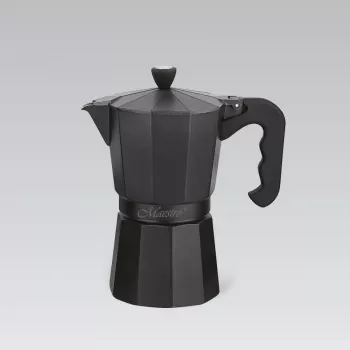 Caffettiera moka Maestro MR-1666-6-Nero — caffettiera espresso manuale per piano cottura, 6 tazze, 300 ml, alluminio nero