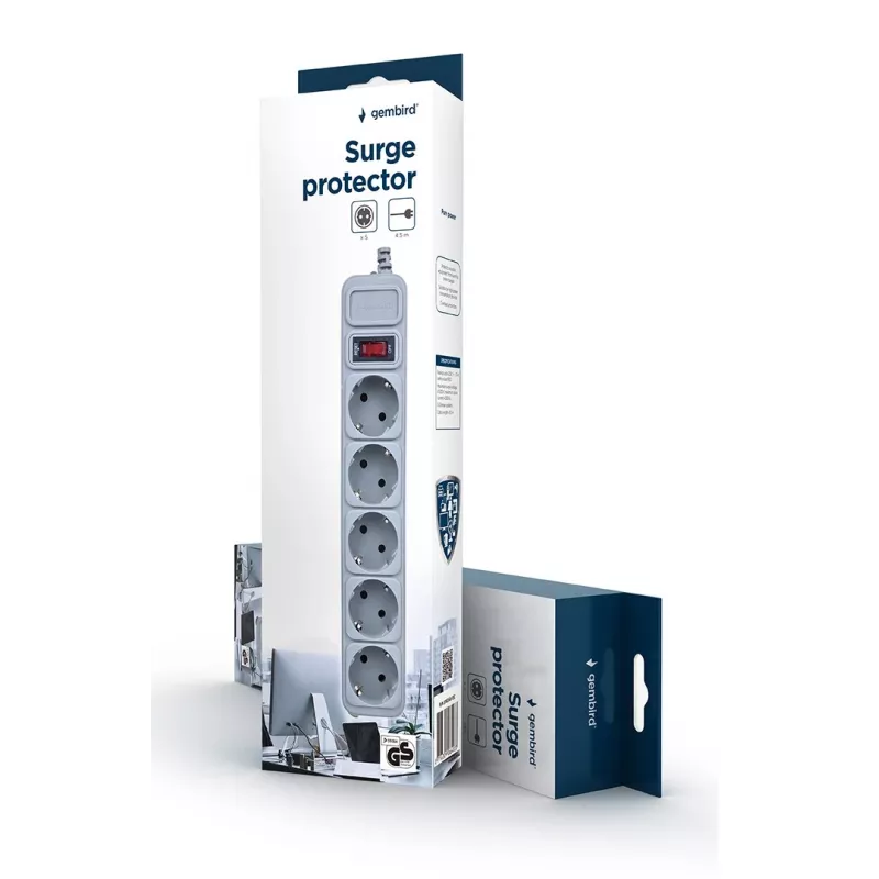 Gembird SPG3-B-15C protezione da sovratensione, 5 prese Schuko, 4,5 m, grigio