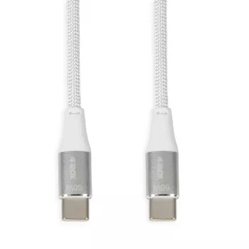 Cavo USB-C a USB-C IBOX IKUTC2W 2 m, USB 2.0, 3 A, bianco, rivestimento in tessuto intrecciato