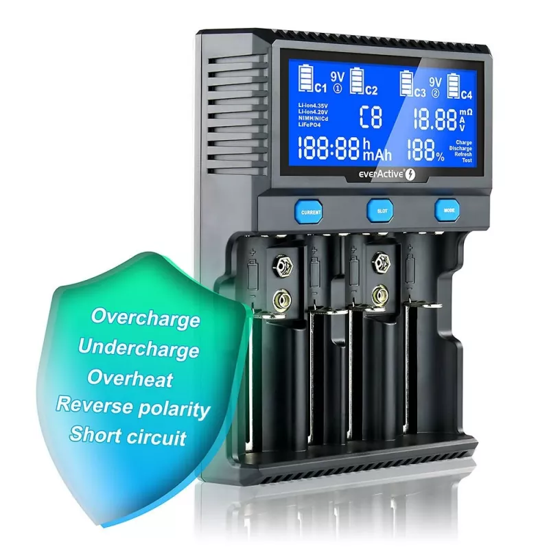 Caricabatterie everActive UC-4200 per batterie cilindriche Li-ion e Ni-MH