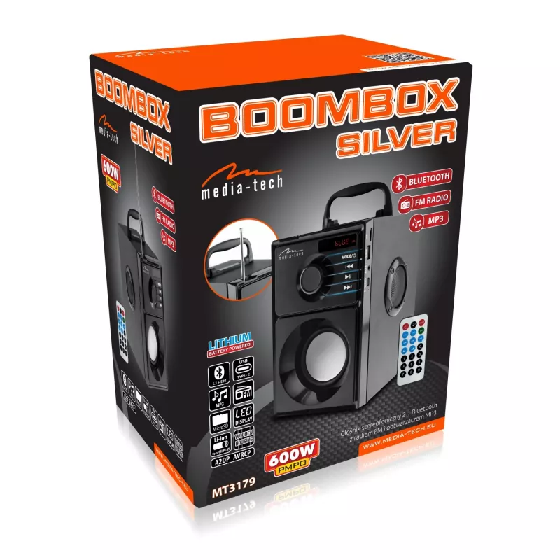 Altoparlante portatile MEDIA-TECH MT3179, 20 W (RMS 15 W), Bluetooth 5.1, FM, MicroSD, USB, AUX, Li-Ion, 6 h, cassa in legno
