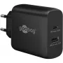 Caricabatterie dual-fast USB-C, PD, GaN, 65 Watt (nero, 1x USB-C, 1x USB-A, Power Delivery)