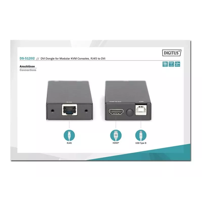 Digitus dongle DVI per console KVM modulari RJ45 su DVI nero 1080p
