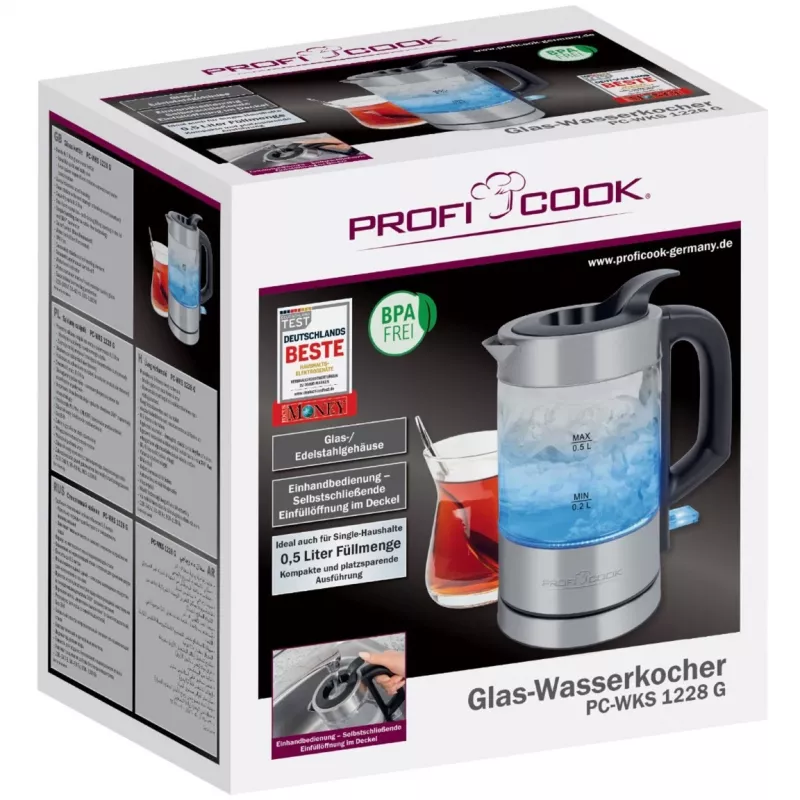 Bollitore ProfiCook PC-WKS 1228 G 0,5 L 1100 W acciaio inox, trasparente
