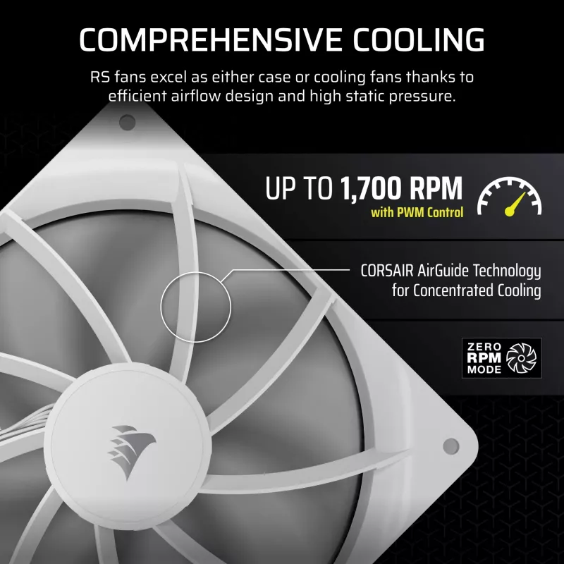 Corsair RS140 PWM ventola per case, 140 mm, 36 dB, confezione singola, bianca