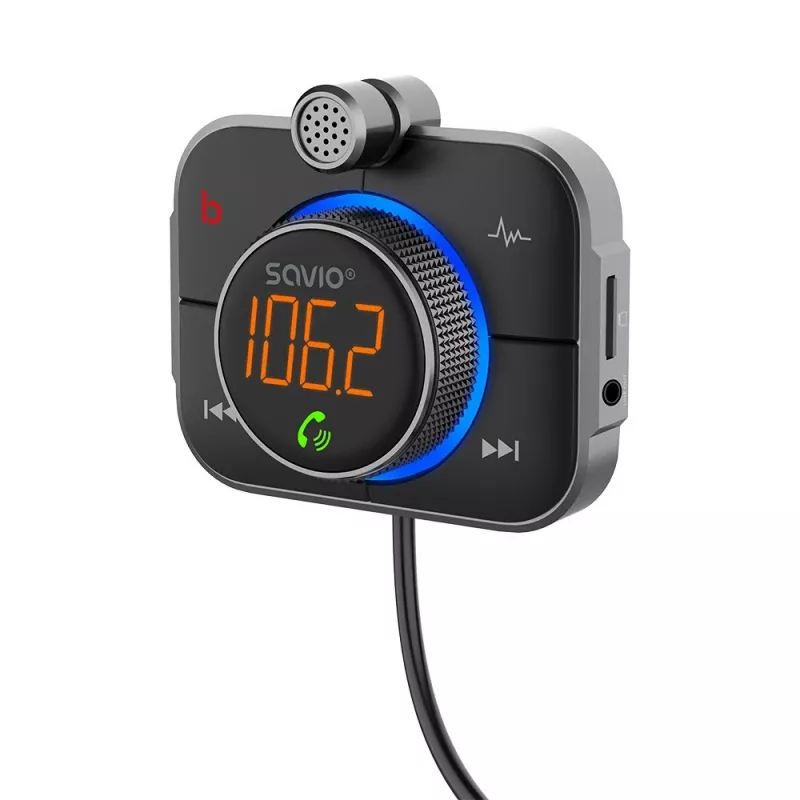 Trasmettitore FM SAVIO TR-14 Bluetooth USB, FM 87,6–107,9 MHz, MicroSD, USB-C, alimentazione auto 12 V