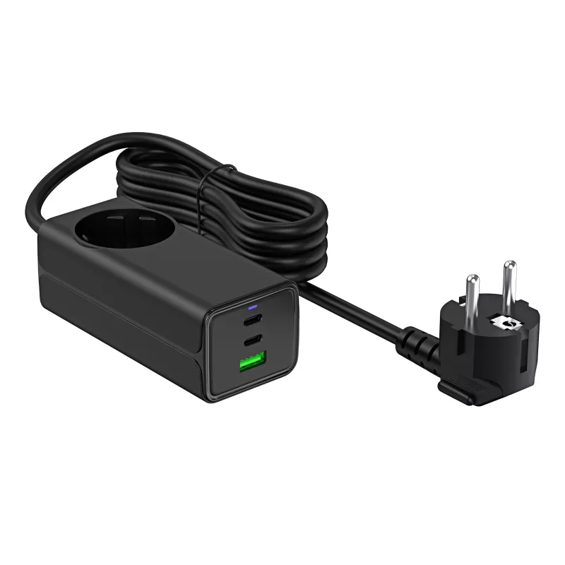 Caricabatterie USB GaN Akyga AK-CH-21 65 W, 2 x USB-C + USB-A, con presa, 1,5 m, nero