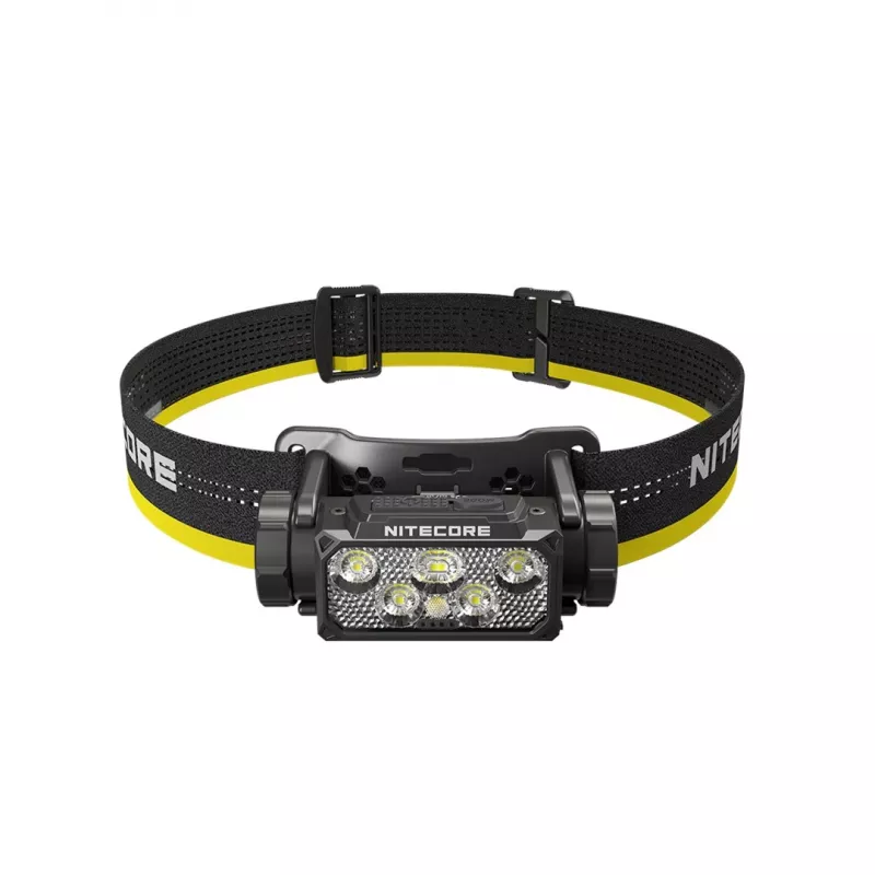 Torcia frontale Nitecore HC60 UHE con batteria ricaricabile 4000 mAh, 6-LED, impermeabile, resistente agli urti, nero/giallo
