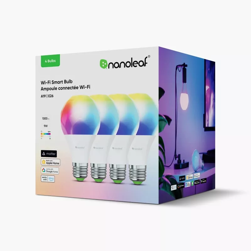 Lampadina LED smart Nanoleaf Essentials Matter A60, E27, 9 W, 900 lm, 2700-6500 K RGBCW, confezione da 4