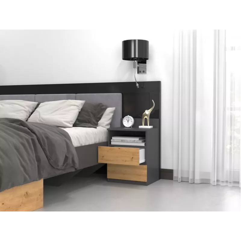 Top E Shop M1 ANTRACYT/ARTISAN comodino, 2 cassetti, rovere