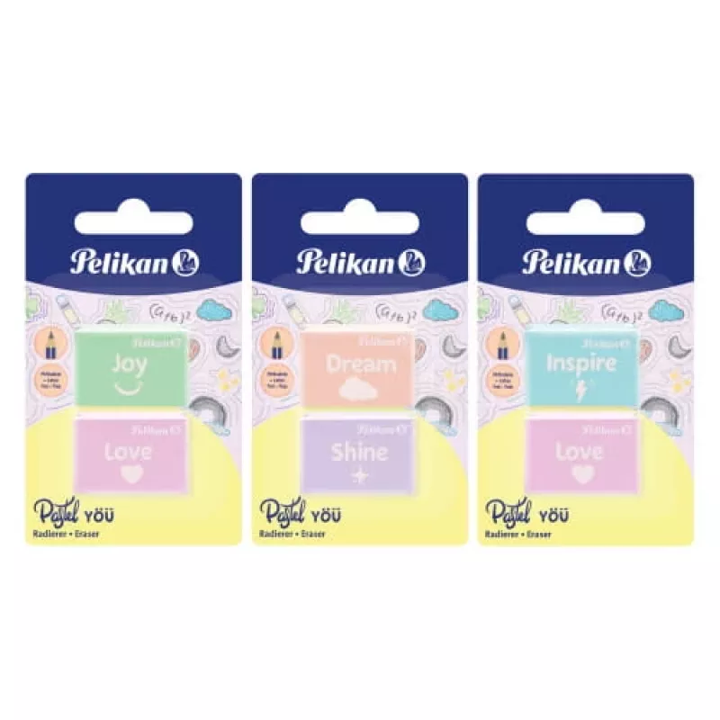 Gomma per cancellare Pelikan 606196 plastica colori assortiti 2 pezzi