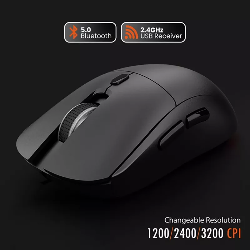Mouse senza fili MEDIA-TECH MT1124 BT/RF Silent & Recharge — ambidestro, 3200 DPI, Bluetooth + 2,4 GHz USB, 6 tasti, ricaricabile