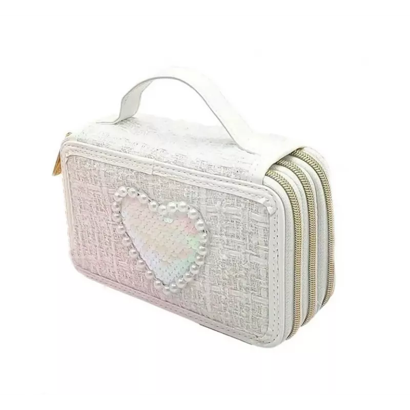 Astuccio in tweed a 3 scomparti bianco