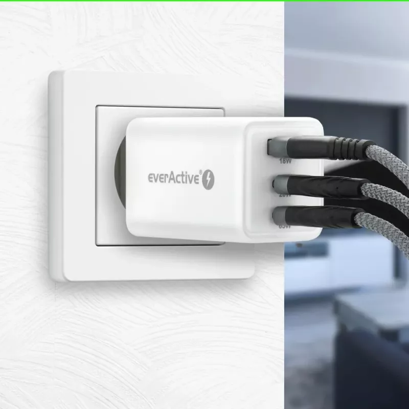 Caricabatterie everActive SQ-655Q 65W, 1×USB-A + 2×USB-C ricarica rapida