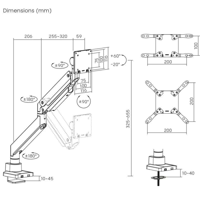 Maclean MC-968 supporto doppio braccio per monitor con molla a gas 17-57 27 kg portata elevata stabile completamente orientabile supporto max VESA 200x200