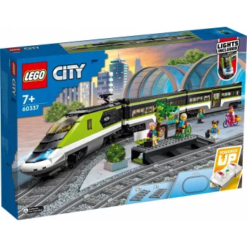 LEGO 60337 City Express Treno passeggeri set giocattolo radiocomandato regalo per bambini e bambine con fari funzionanti 2 vagoni e 24 pezzi di binario