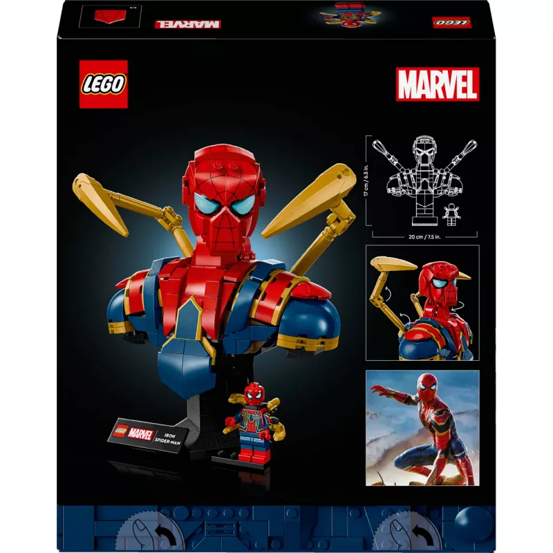 Busto da collezione LEGO Marvel Iron Spider-Man 76326, 379 pezzi, modello da esposizione 18+, 170×200×110 mm