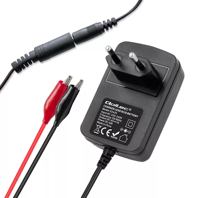 Caricabatterie QOLTEC Charger AGM GEL STD 6V 1A per batterie al piombo-acido 6V, AGM e Gel