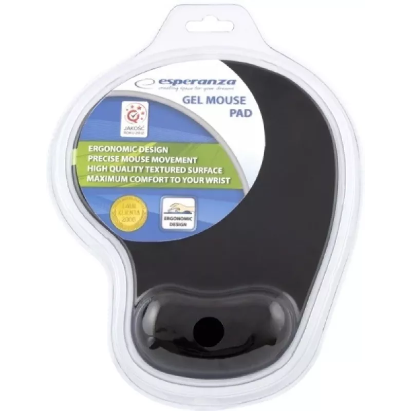 Tappetino mouse ESPERANZA EA137K, nero, con poggiapolsi in gel, base antiscivolo, utilizzo universale
