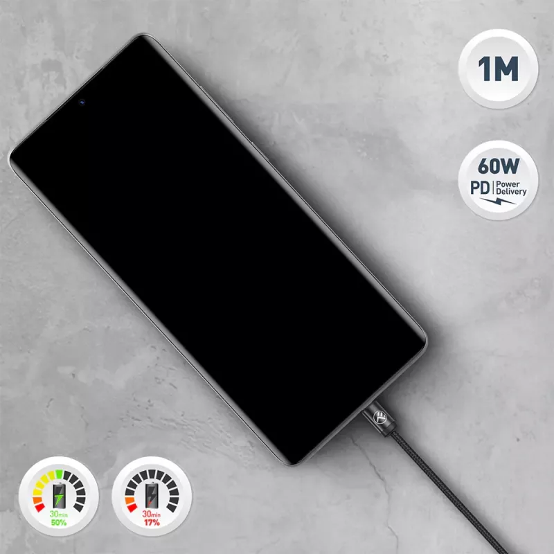 Cavo USB-C Tellur TLL155791, 1 m, 3A, nero