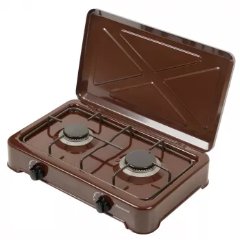 Fornello a gas portatile doppio Ravanson K02BR — 2 zone di cottura, 3,71 kW, GPL (G30), controllo manuale
