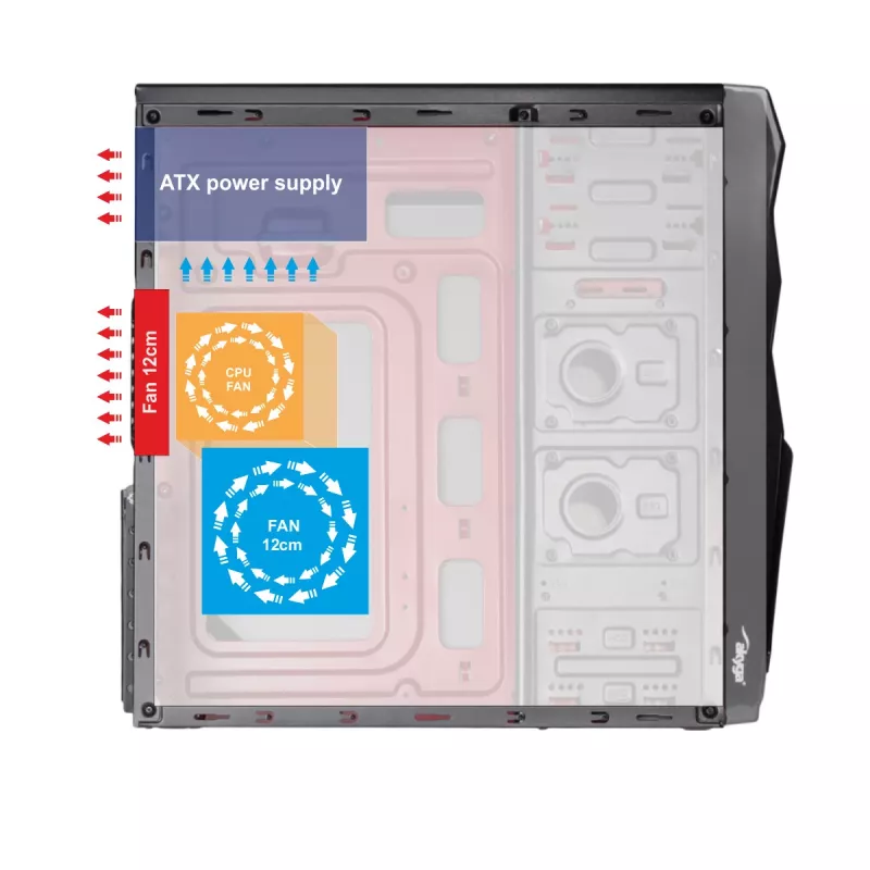 Case per PC Midi-Tower Akyga AK939BL, ATX / Micro-ATX / Mini-ITX, 2x USB 2.0, senza alimentatore, nero