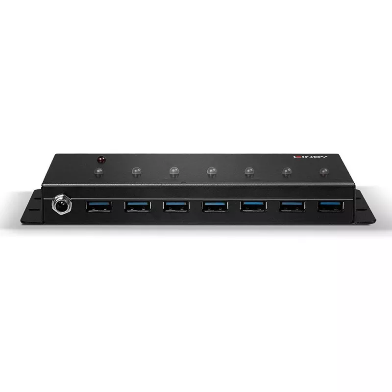 Lindy Hub USB 3.0 in metallo a 7 porte, USB 3.2 Gen 1 (3.1 Gen 1) Type-A, 5000 Mbit/s, nero, 0,8 m, 185 mm, 75 mm