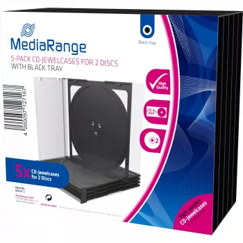 MediaRange BOX31-2 jewel case CD/DVD per 2 dischi, nero/trasparente, confezione da 5