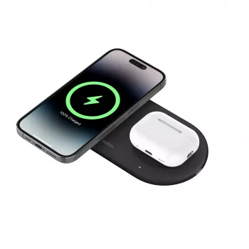 Belkin WIZ021VFBK – stazione di ricarica wireless 2-in-1 con tecnologia Qi2 15 W, nero