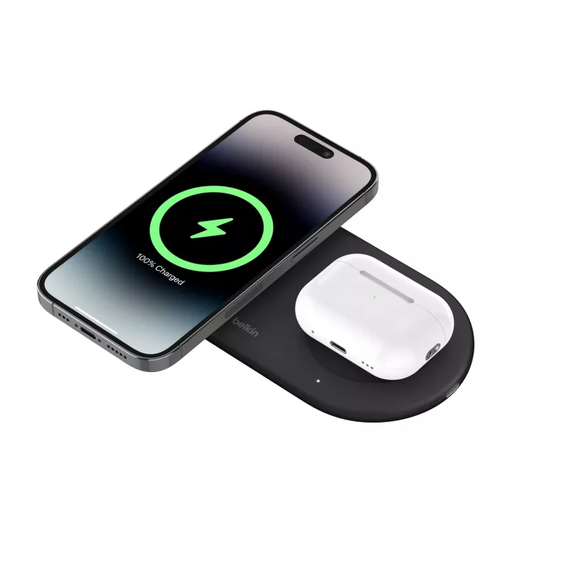 Belkin WIZ021VFBK – stazione di ricarica wireless 2-in-1 con tecnologia Qi2 15 W, nero