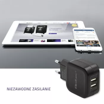 Caricatore da interno AC QOLTEC 50186 per smartphone e tablet, 5 V 3.4 A, 17 W, 2× USB, nero