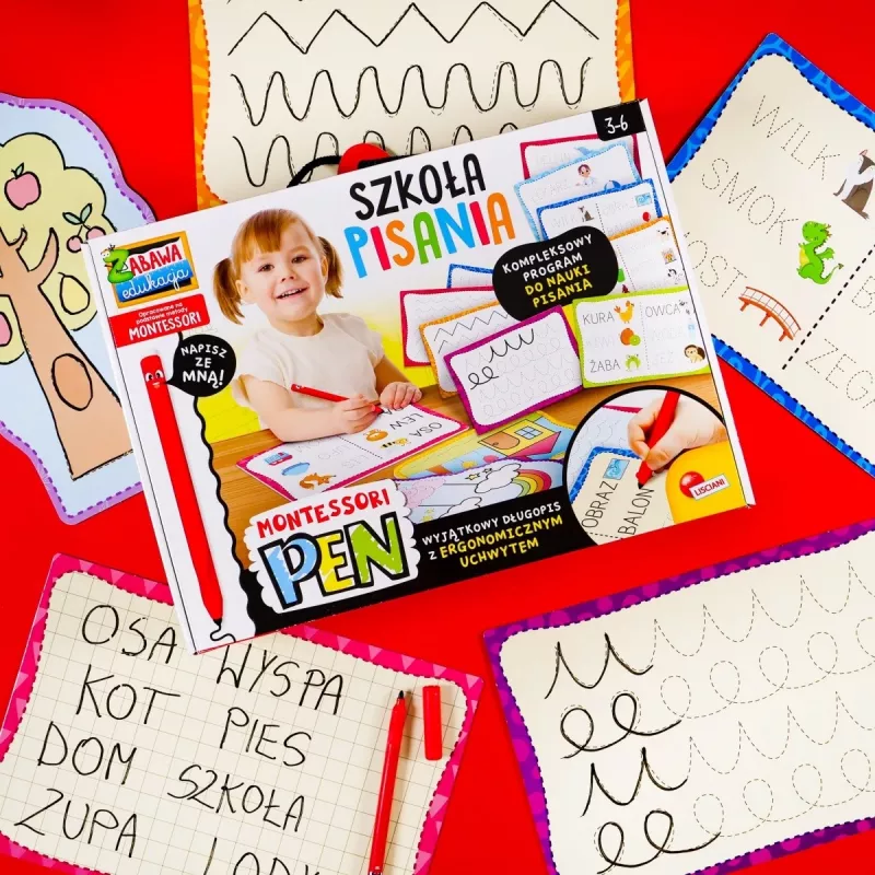 Set didattico Montessori penna scuola di scrittura con 18 tavole