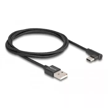 Cavo USB 2.0, connettore USB-A maschio > connettore USB-C maschio (nero, 1 metro, rivestito, angolare 90°)