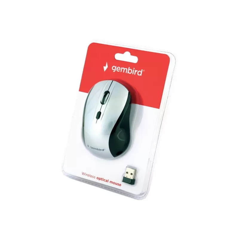 Mouse ottico wireless Gembird MUSW-4B-02-BS, RF, ambidestro, 1600 DPI, 4 tasti, argento/nero